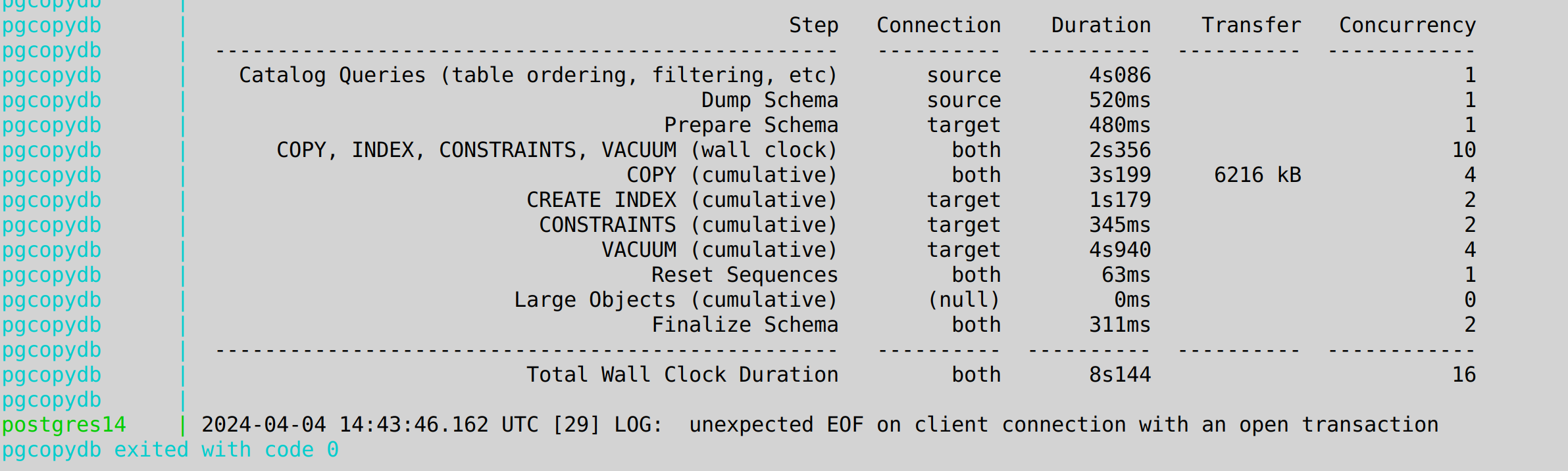 pgcopydb success output