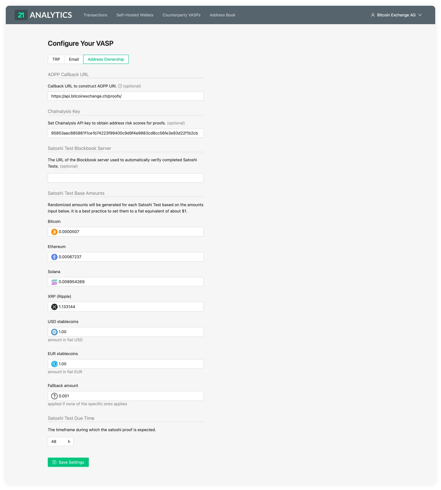 Configure your VASP Address Ownership