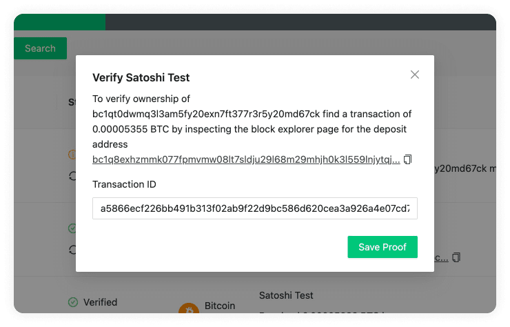 Satoshi Test Verify Pop-up