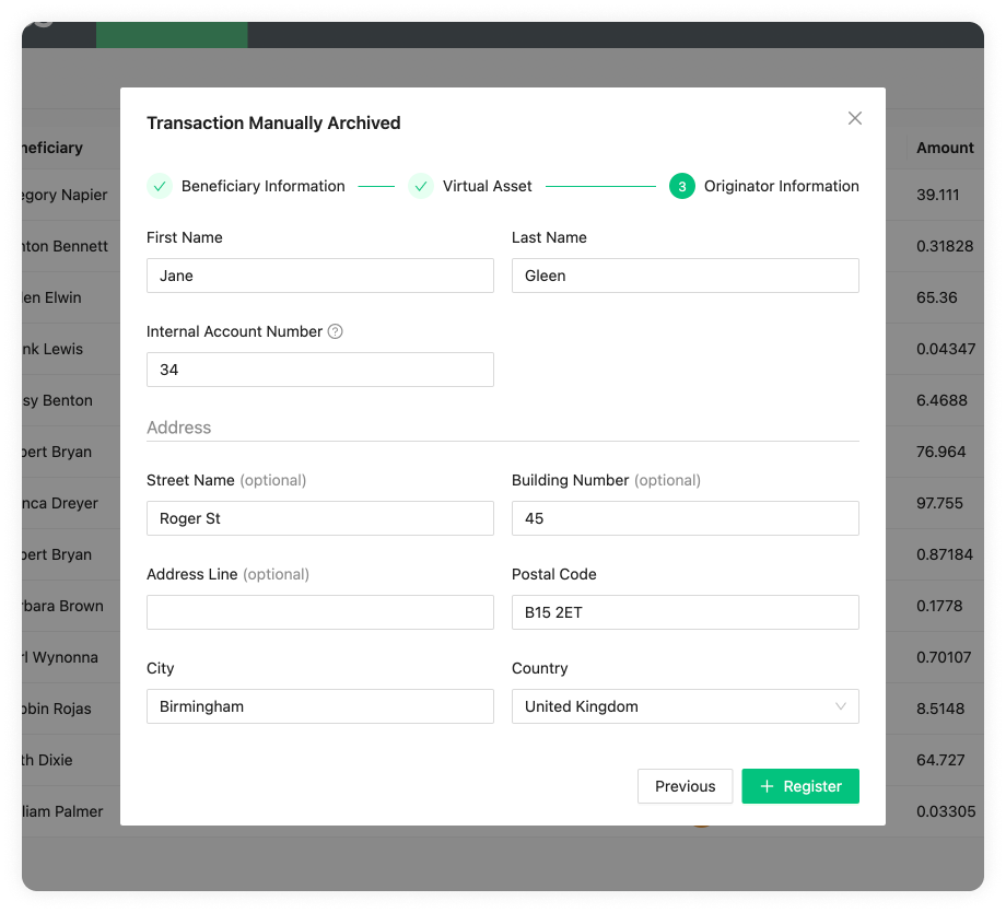 Archive New Transaction Virtual Asset