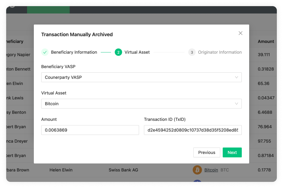 Archive New Transaction Virtual Asset