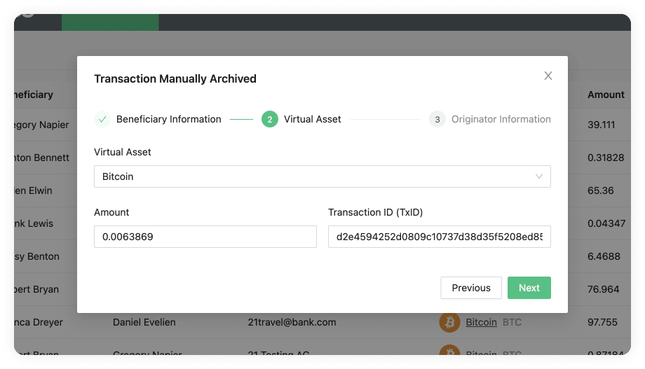 Archive New Transaction Virtual Asset