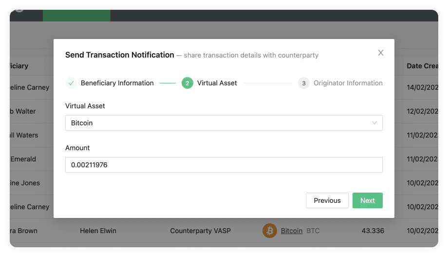 Send Transaction Notification Virtual Asset TRP