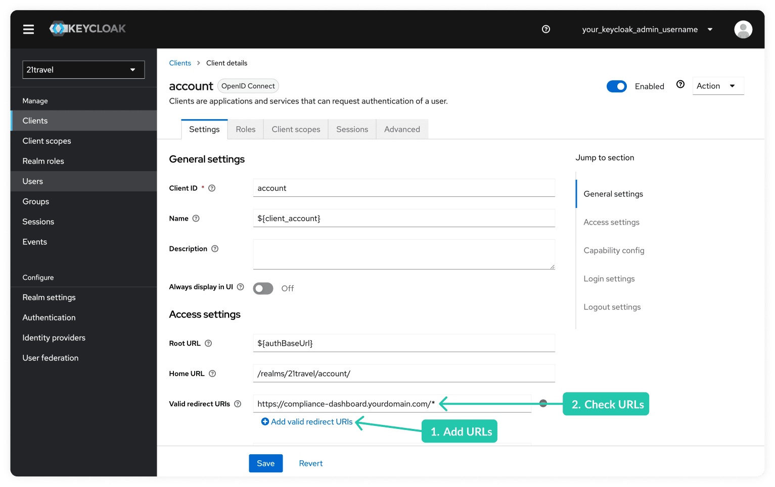 Keycloak Valid Redirect URIs