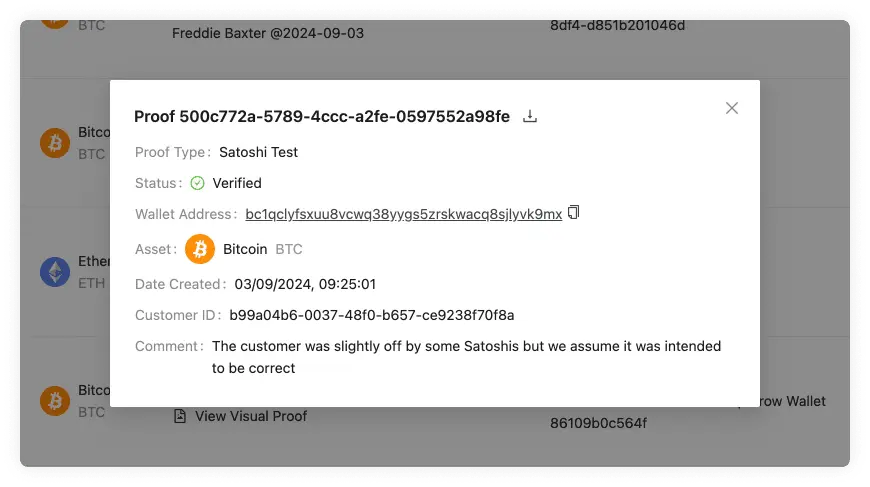 Self Hosted Wallets Details Satoshi Test