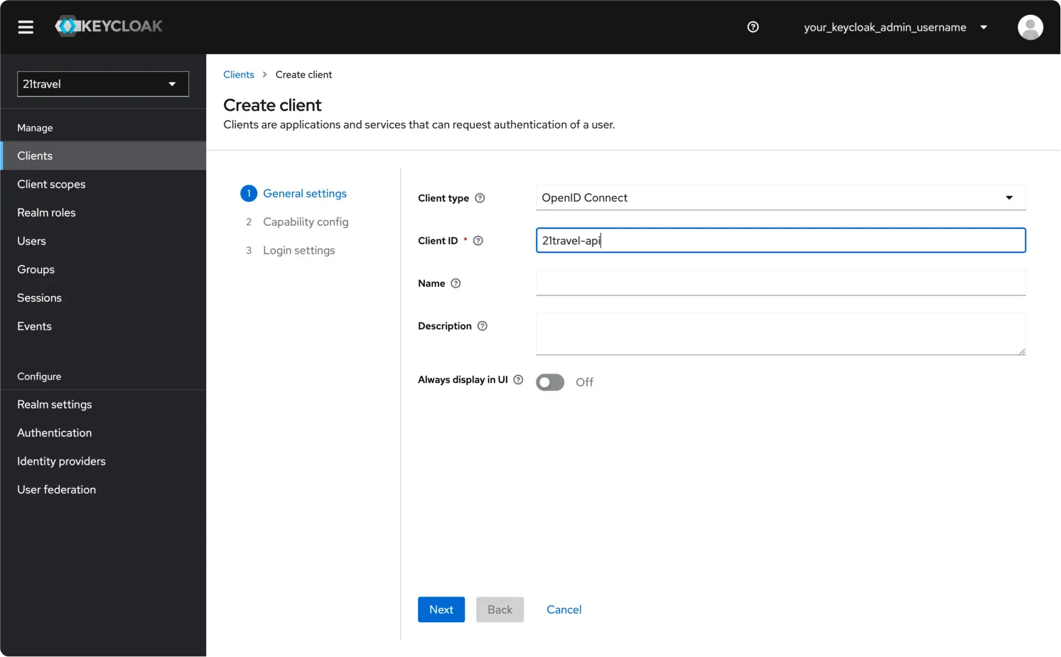 Keycloak Create Client General Settings