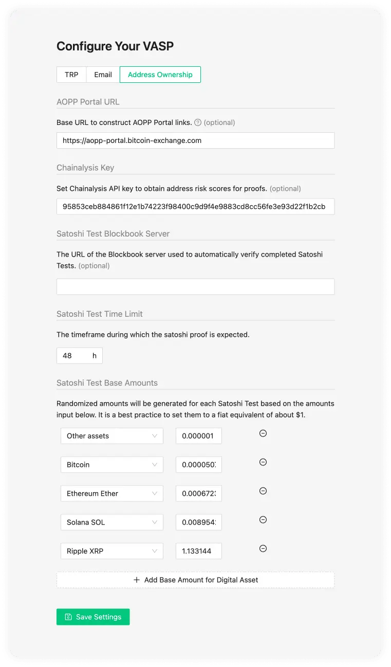 Configure your VASP Address Ownership