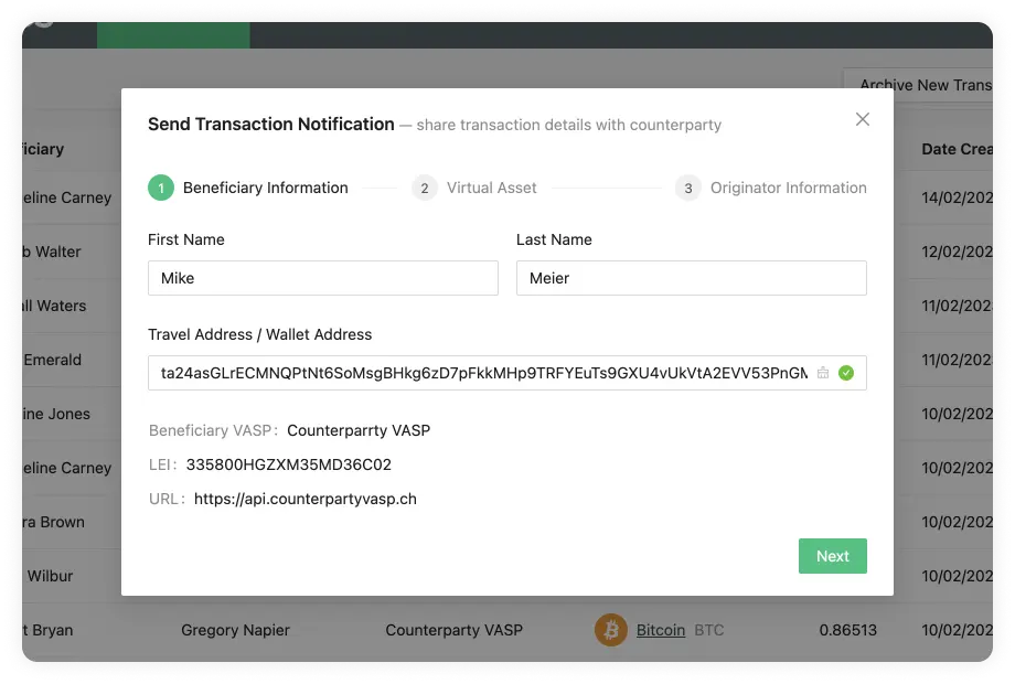 Send Transaction Notification Beneficiary TRP