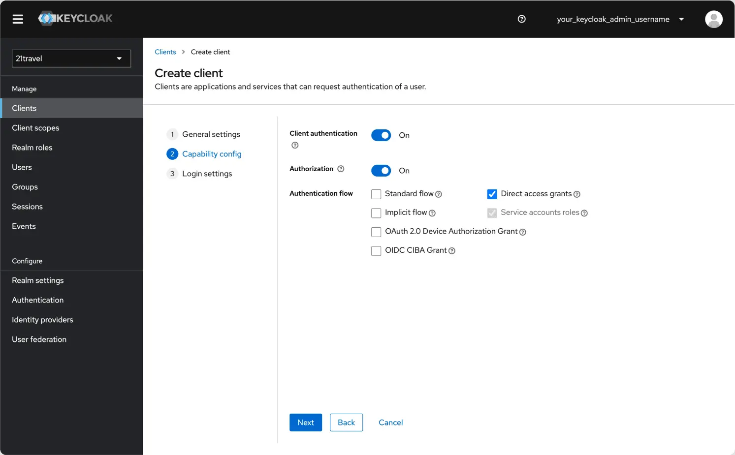 Keycloak Create Client Capability Config