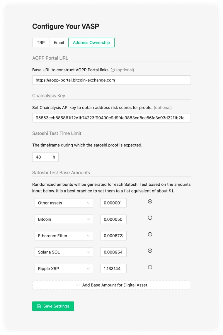 Configure your VASP Address Ownership