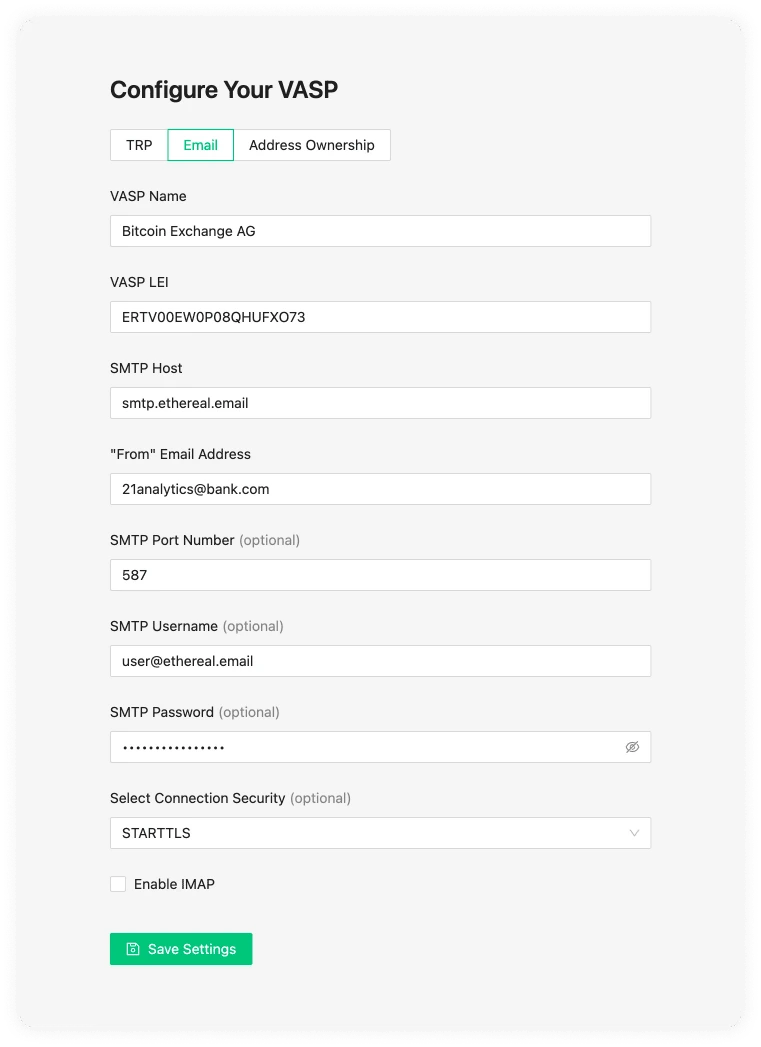 Configure your VASP Email