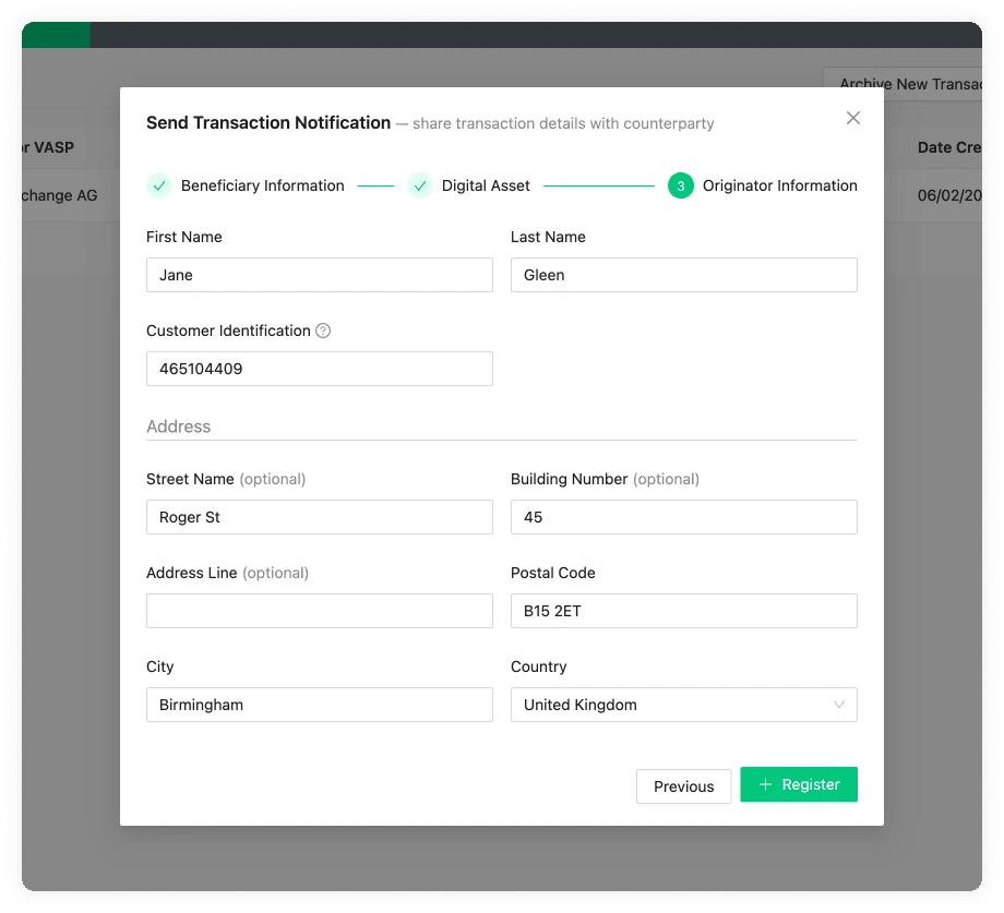 Send Transaction Notification Originator Using TRP