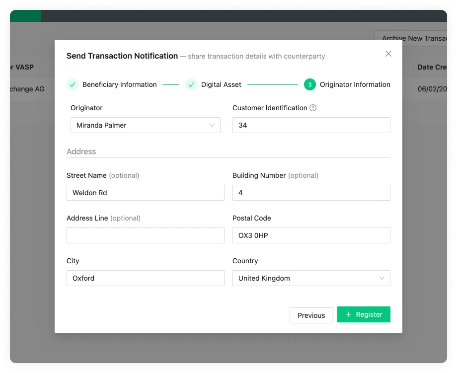 Send Transaction Notification Originator Using TRP