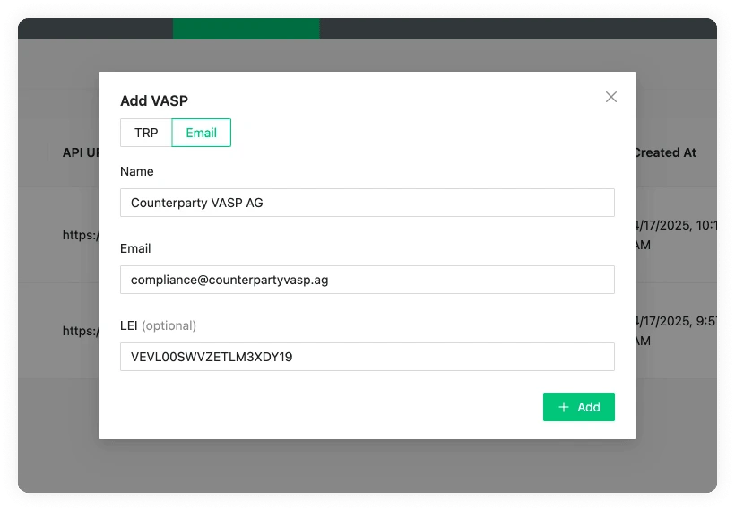 Add VASP Email
