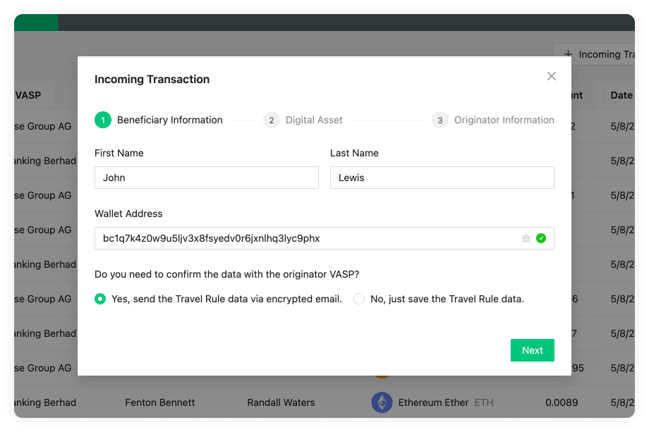 Incoming Transaction Beneficiary