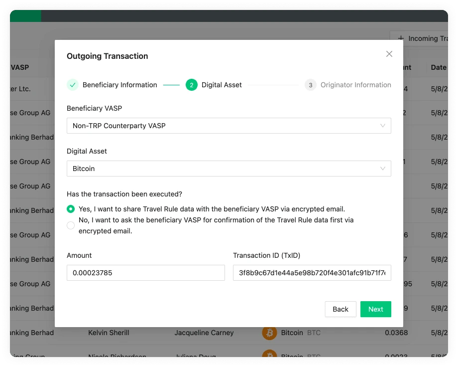 Outgoing Transaction Digital Asset Email Yes