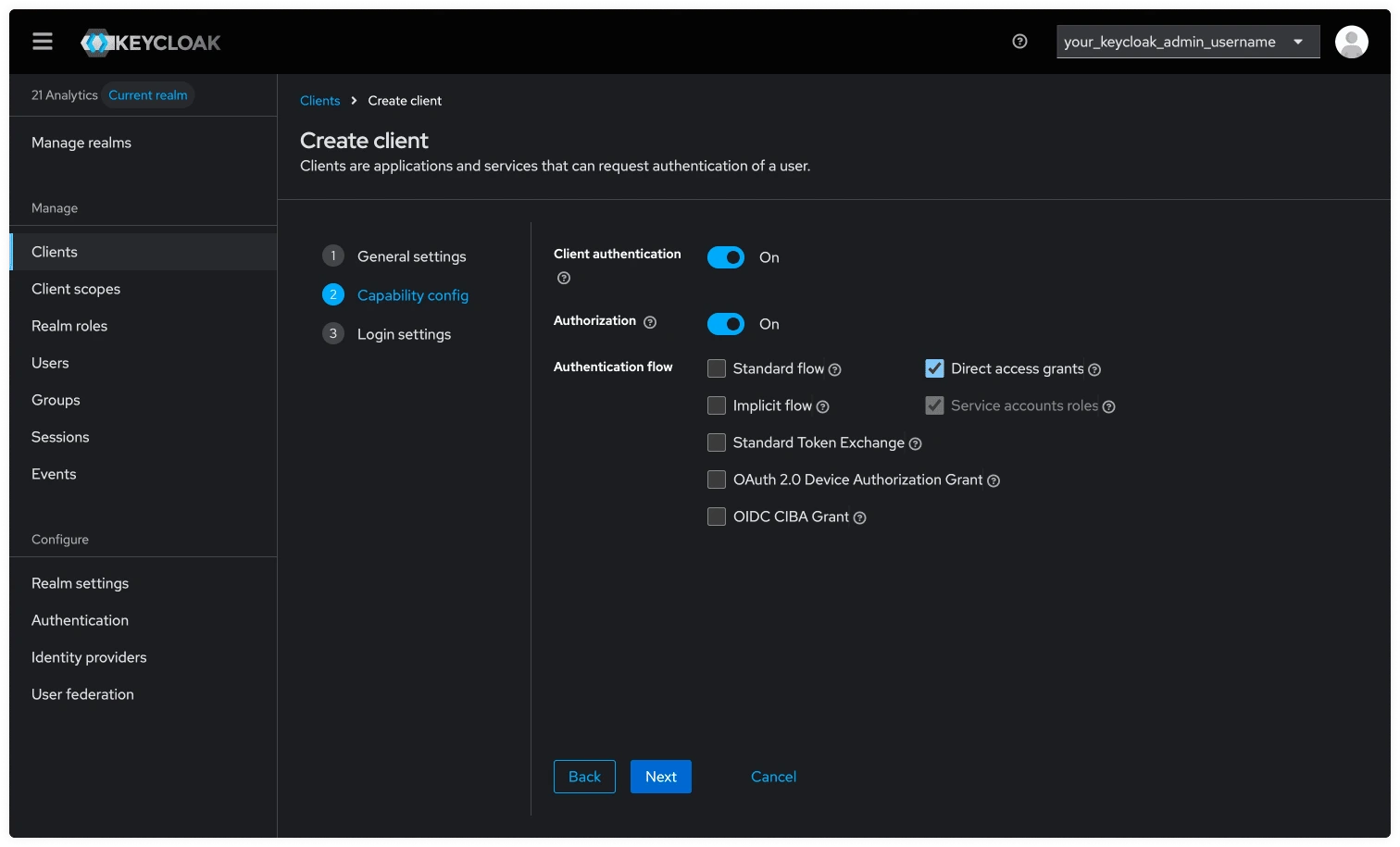 Keycloak Create Client Capability Config