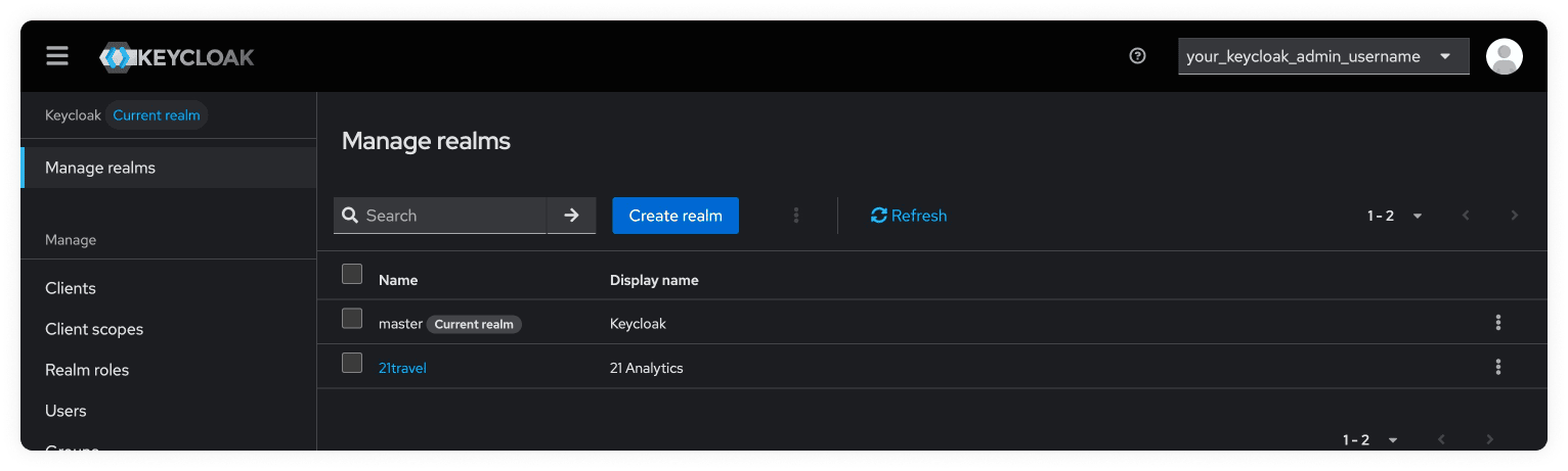 Keycloak Realm manage realms