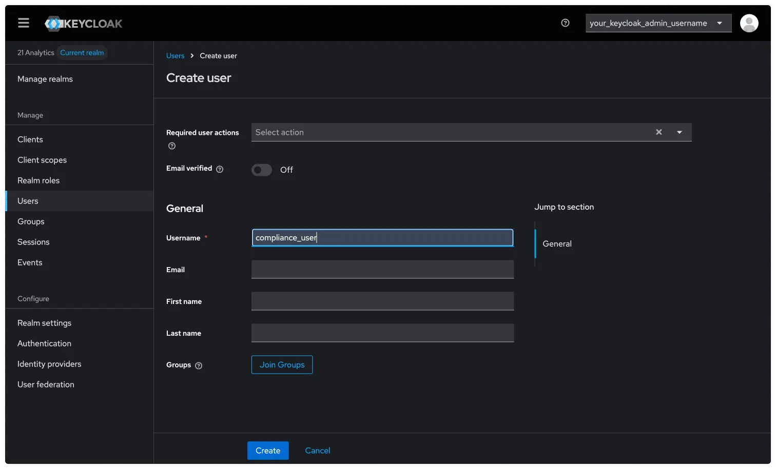 Keycloak Create User