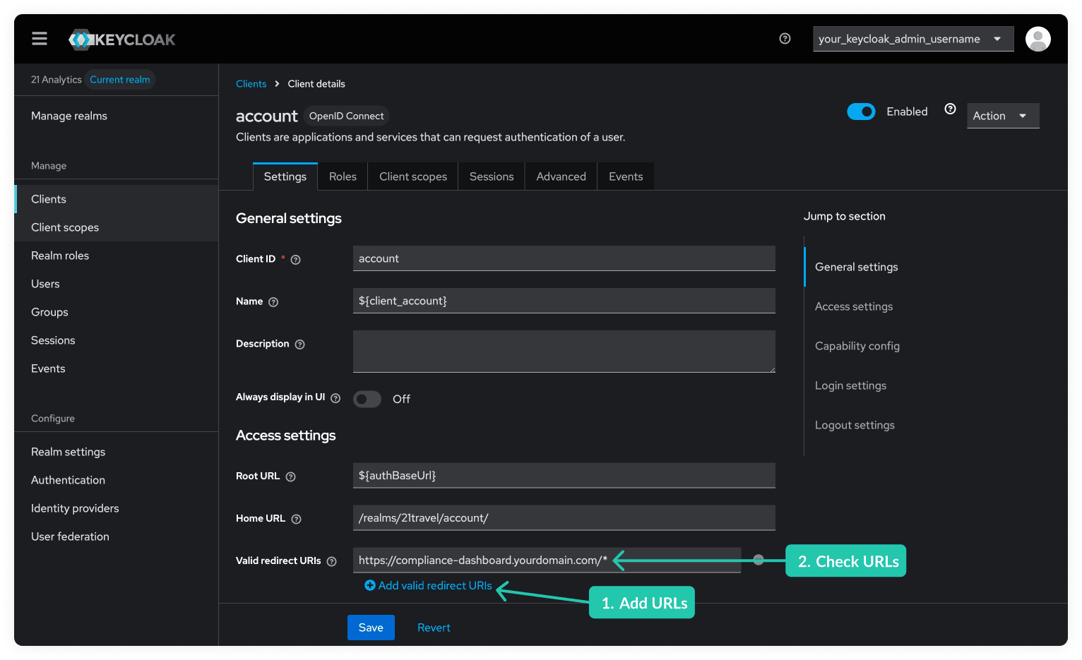 Keycloak Valid Redirect URIs