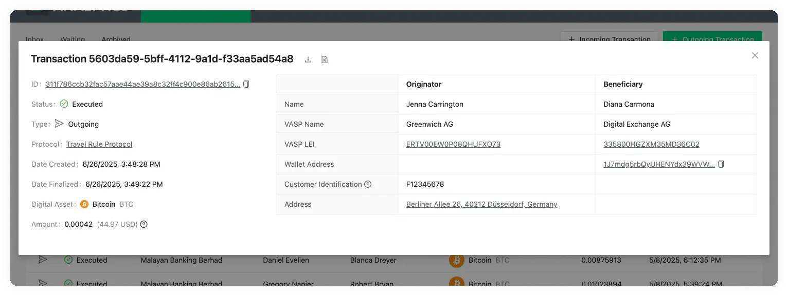 Archived Transactions Details