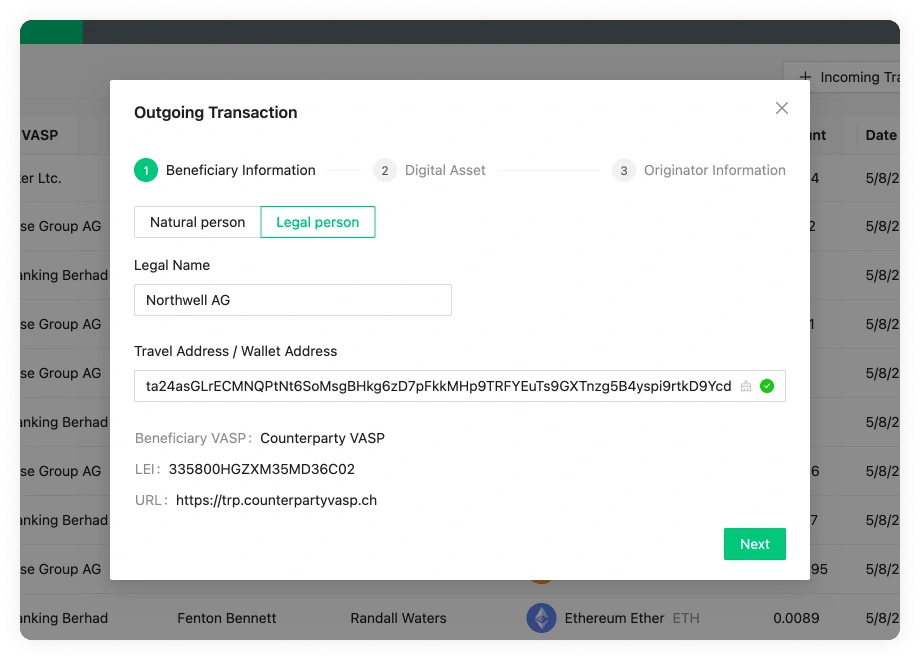 Outgoing Transaction Beneficiary TRP
