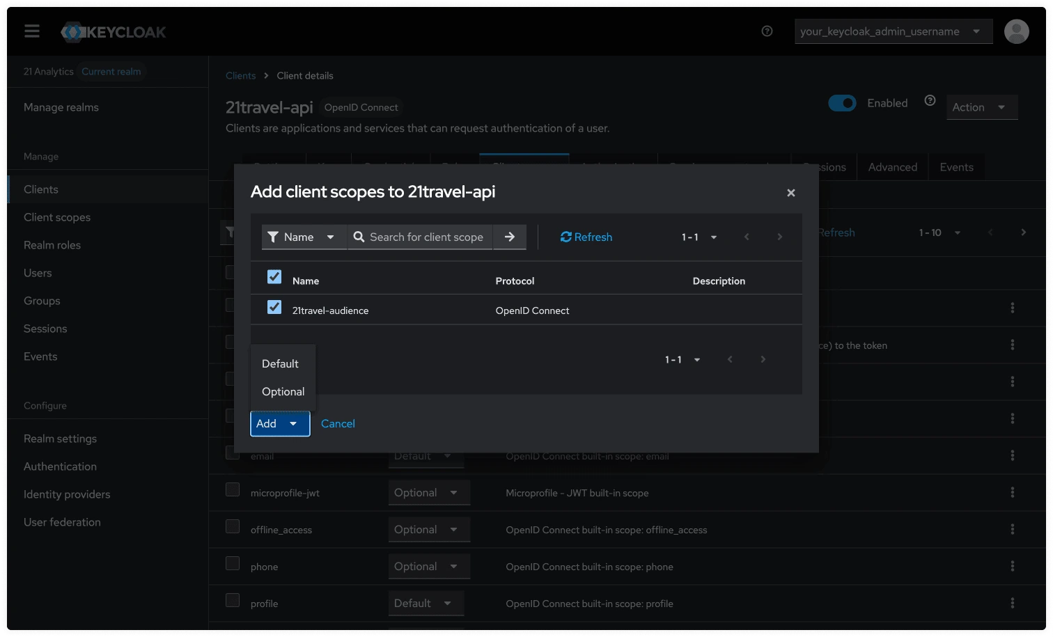 Keycloak Add Client Scope Audience