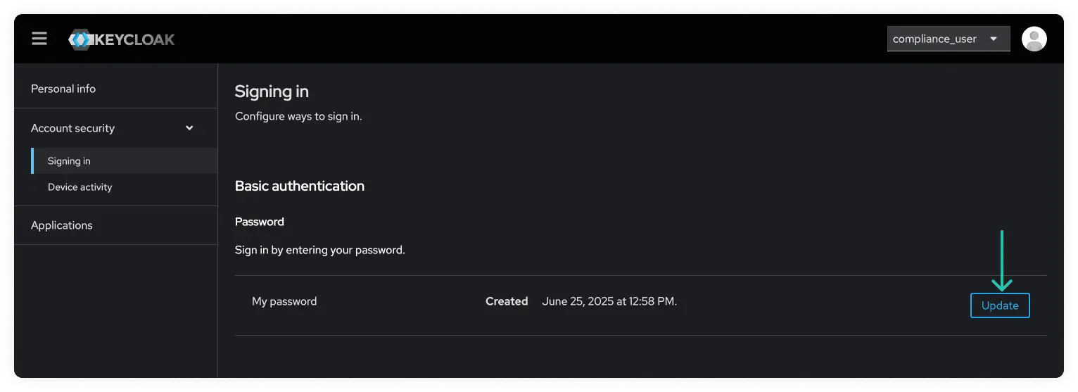 Keycloak Password Update