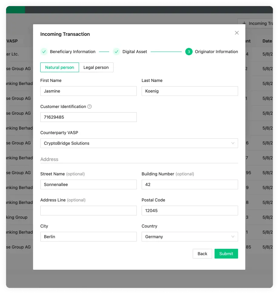Incoming Transaction Originator Information Natural Name