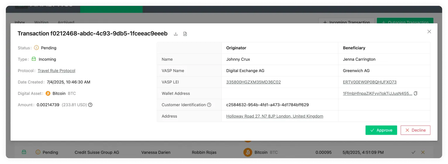 Transactions Inbox Details