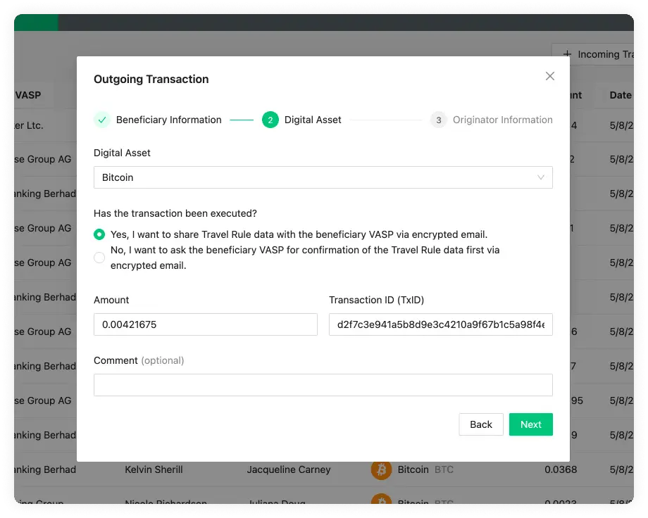 Outgoing Transaction Digital Asset Email Yes
