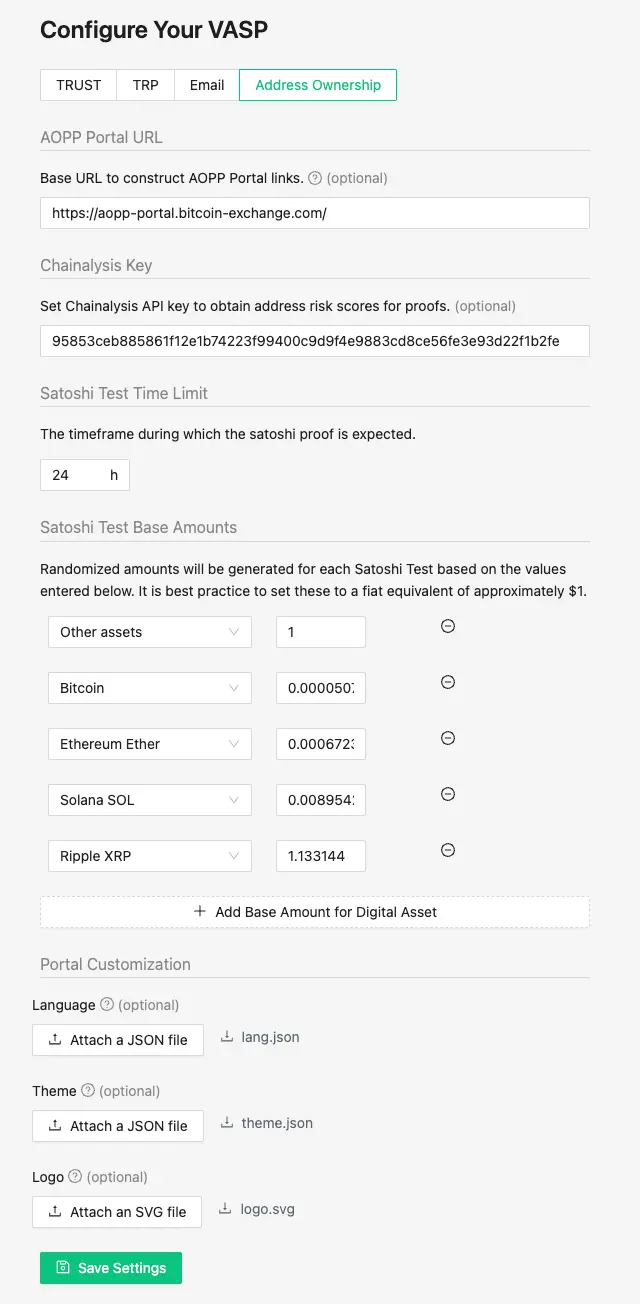 Configure your VASP Address Ownership