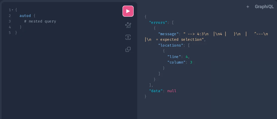 Graphiql Query Schema Type Error
