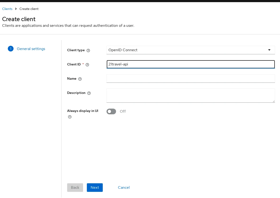 Keycloak Create Client General Settings