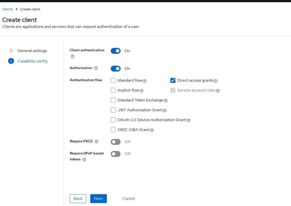 Keycloak Create Client Capability Config