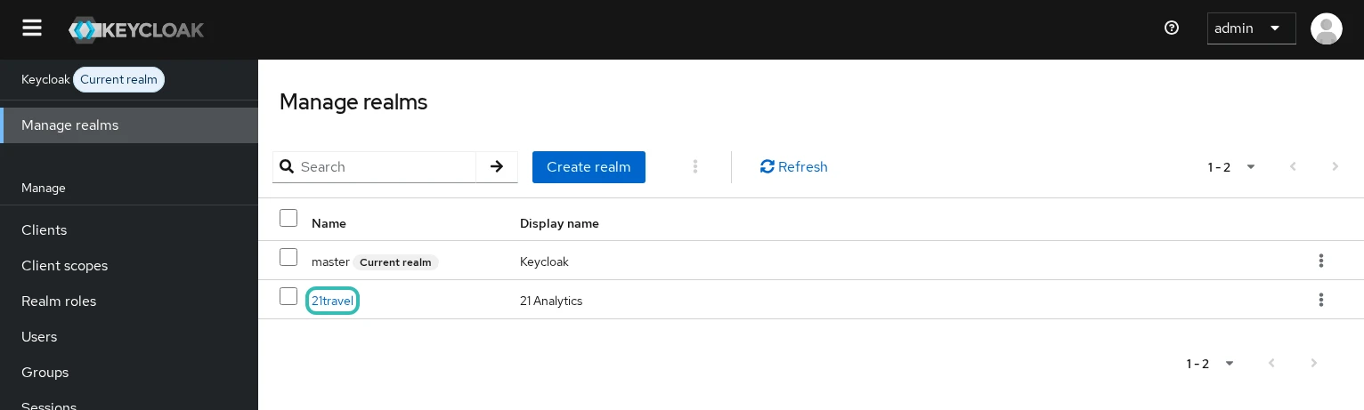 Keycloak Realm manage realms