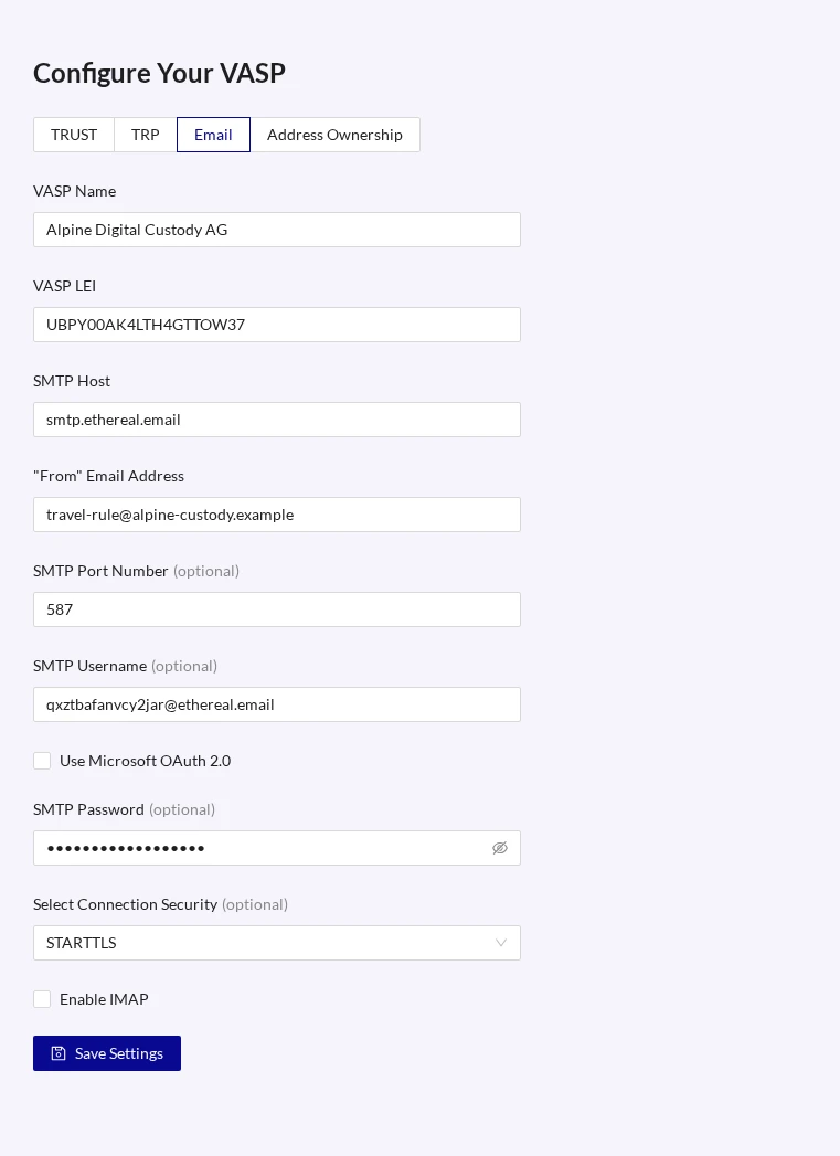 Configure your VASP Email