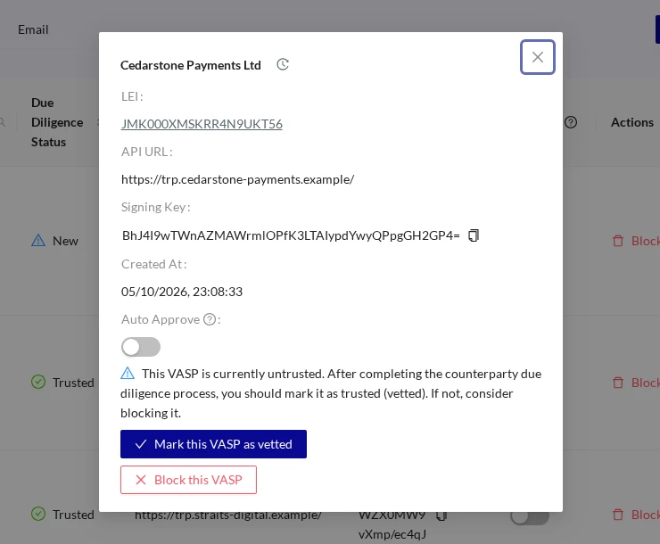 Counterparty VASP Untrusted VASP Details VASP
