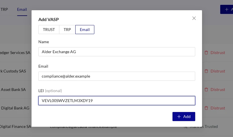 Add VASP Email