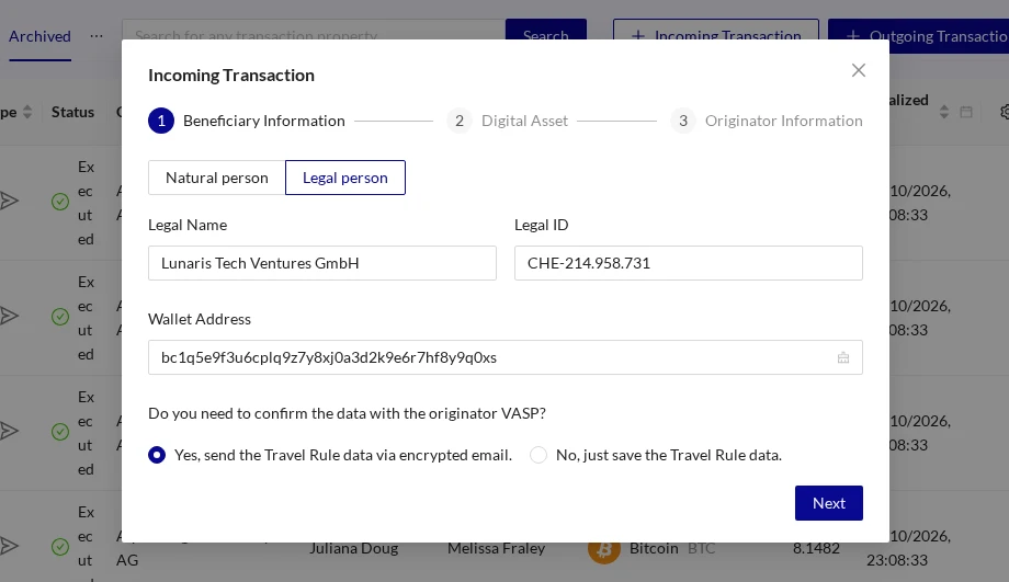 Incoming Transaction Beneficiary Legal Name