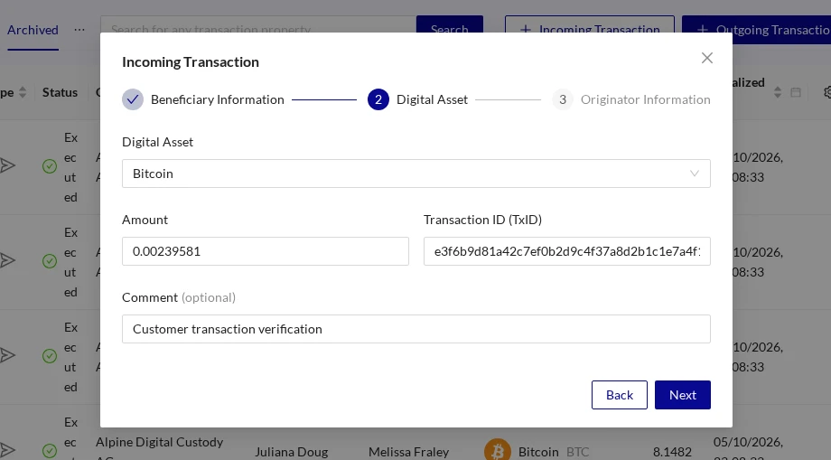 Incoming Transaction Digital Asset
