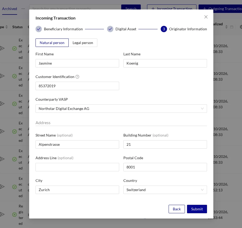 Incoming Transaction Originator Information Natural Name