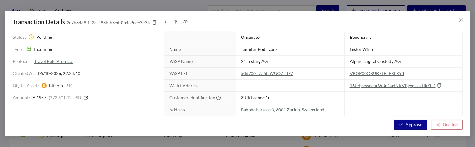 Transactions Inbox Details
