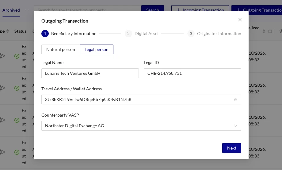 Outgoing Transaction Beneficiary Email