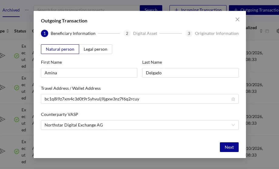 Outgoing Transaction Beneficiary Email