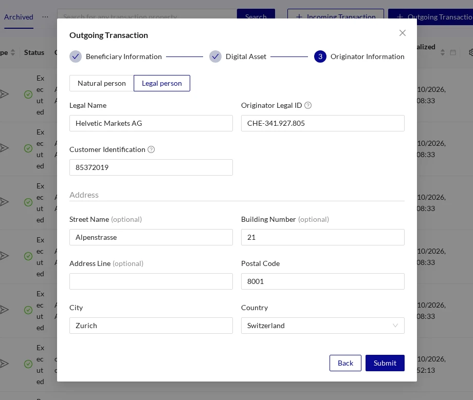 Outgoing Transaction Originator Using TRP