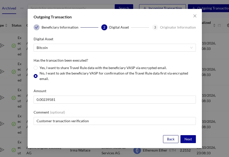 Outgoing Transaction Digital Asset Email