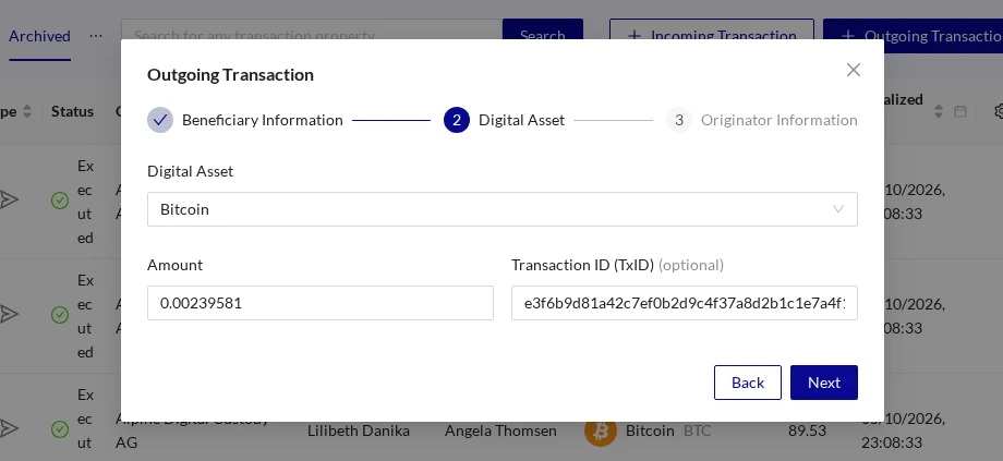 Outgoing Transaction Digital Asset TRP