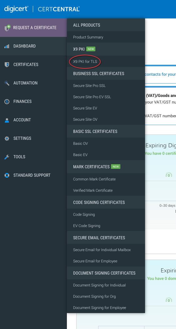 Order an X9 certificate