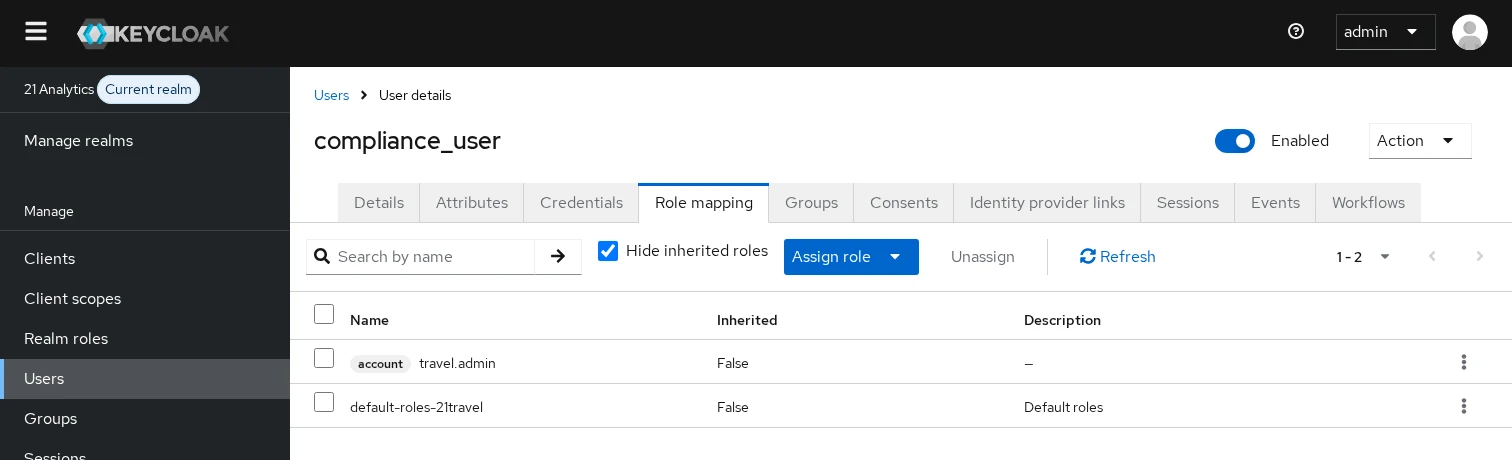 User with the travel.admin client role